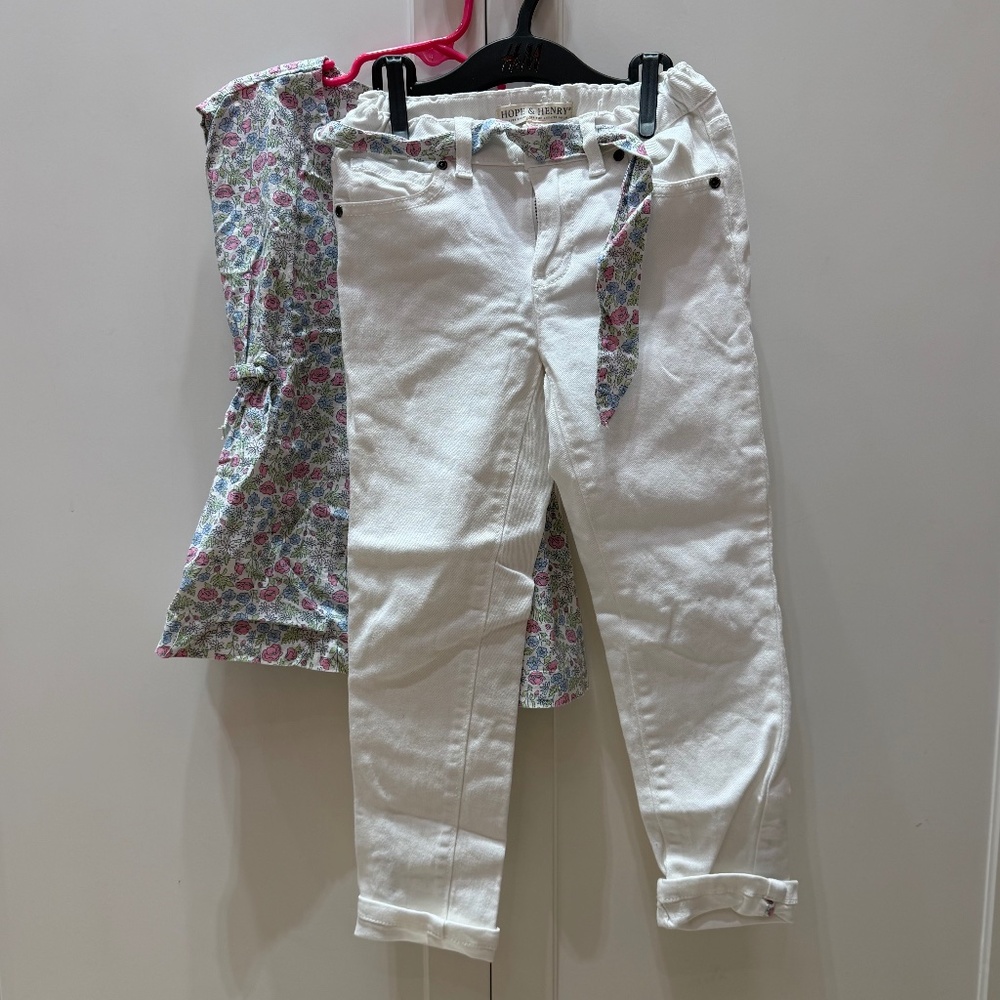Hope & Henry Girls Floral Top & White Pants Set